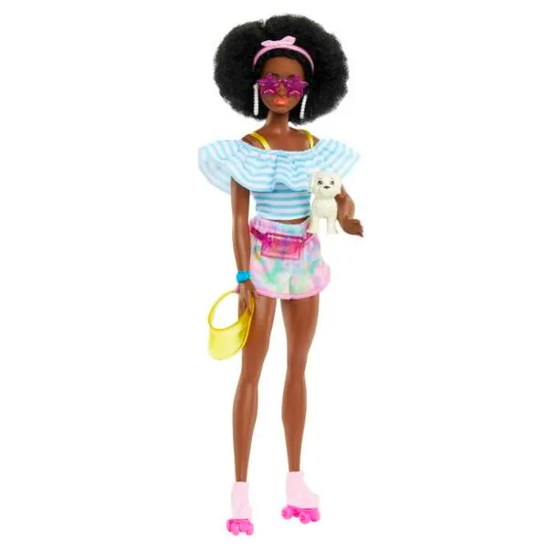 Barbie Doll With Roller Skates, Fashion Accessories And Pet Puppy HPL77