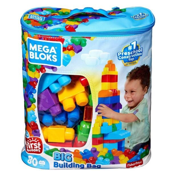 Mega Bloks Fisher-Price Toy Blocks Blue Big Building Bag With Storage (80 Pieces) Classic DCH63