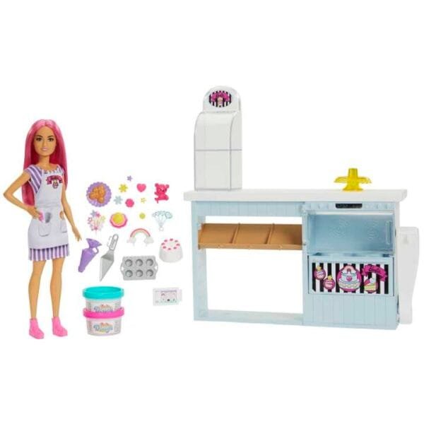 Barbie Doll Bakery Playset With Pink-Haired Petite Doll, Baking Station HGB73