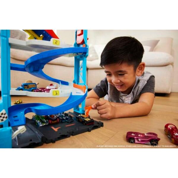 Hot Wheels City Track Set With 1 Toy Car, Transforming Race Tower Playset HKX43 - Image 2