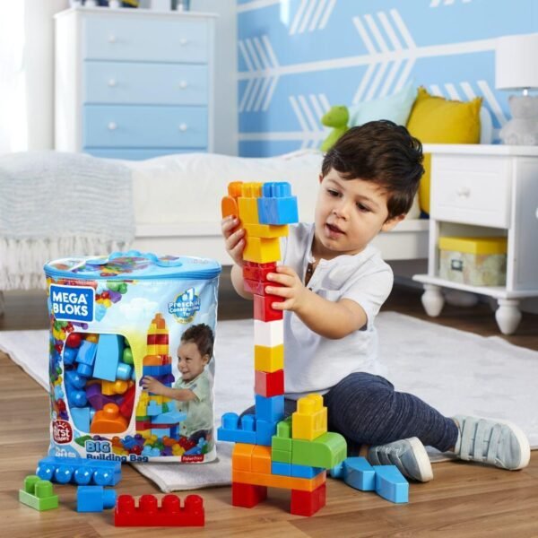 Mega Bloks Fisher-Price Toy Blocks Blue Big Building Bag With Storage (80 Pieces) Classic DCH63 - Image 2