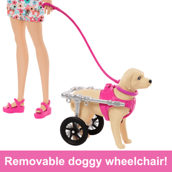 Barbie Doll With A Toy Pup And Dog in A Wheelchair, Plus Pet Accessories HTK37 - Image 2