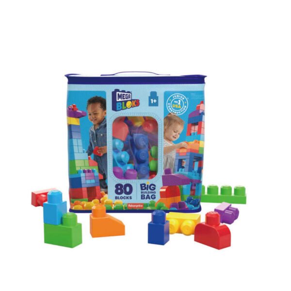 Mega Bloks Fisher-Price Toy Blocks Blue Big Building Bag With Storage (80 Pieces) Classic DCH63 - Image 3