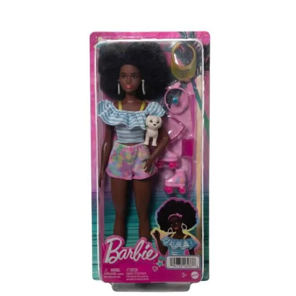 Barbie Doll With Roller Skates, Fashion Accessories And Pet Puppy HPL77 - Image 6