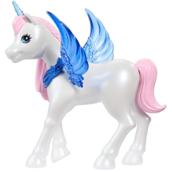 Barbie Unicorn Toy, 65th Anniversary Doll With Blue Hair, Pink Gown & Pet Alicorn HRR16 - Image 6