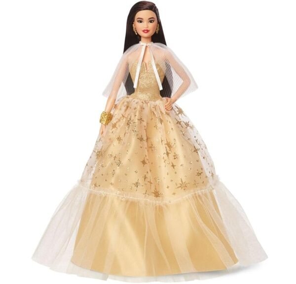 Barbie Signature Barbie Holiday Magic Collectible Doll with Black Straight Hair and Golden Dress Display Pack Party Gift HJX07