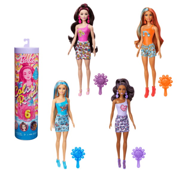 Barbie Color Reveal Doll & Accessories with 6 Unboxing Surprises, Rainbow-Inspired Series with Color-Change Bodice, 1960s Themes, HRK06