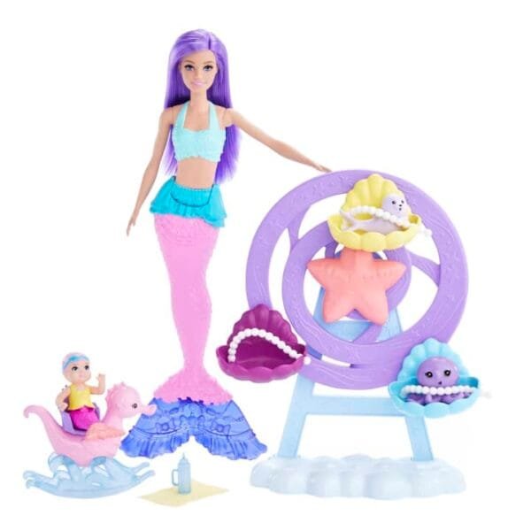 Barbie Mermaid Doll, Nurturing Playset With Merbaby, Octopus And Seal HLC30