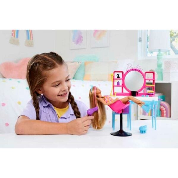 Barbie Doll And Hair Salon Playset, Color-Change Hair HKV00 - Image 2