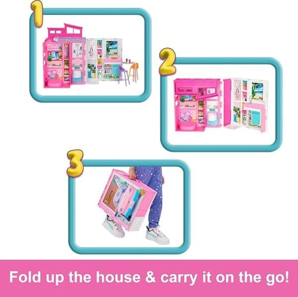 Barbie Doll House Playset, Getaway House with 4 Play Areas Including Kitchen, Bathroom, Bedroom and Lounge HRJ76 - Image 3