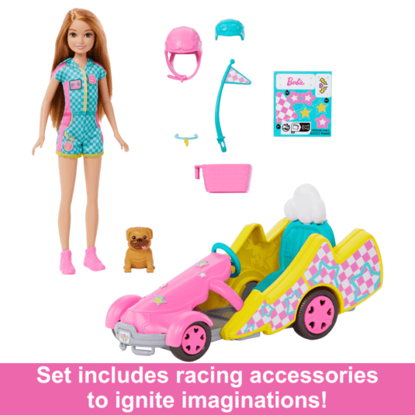 Barbie Stacie Racer Doll With Go-Kart Toy Car, Dog, Accessories, & Sticker Sheet HRM08 - Image 4
