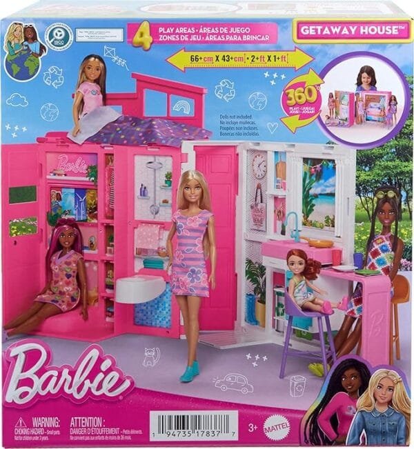 Barbie Doll House Playset, Getaway House with 4 Play Areas Including Kitchen, Bathroom, Bedroom and Lounge HRJ76 - Image 5