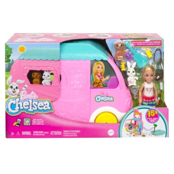 Barbie Chelsea 2-In-1 Camper Playset With Chelsea Small Doll, 2 Pets & 15 Accessories HNH90 - Image 7