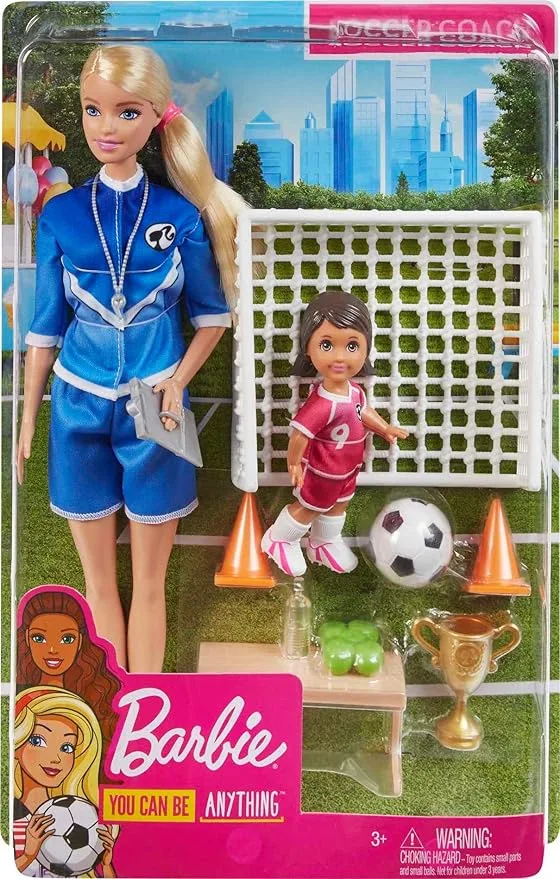 Barbie Soccer Coach Playset with Blonde Soccer Coach Doll, Student Doll and Accessories: Soccer Ball, Clipboard, Goal Net, Cones GLM47 - Image 6