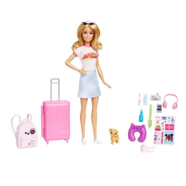 Barbie Doll And Accessories, 'Malibu' Travel Set Including Working Suitcase HJY18