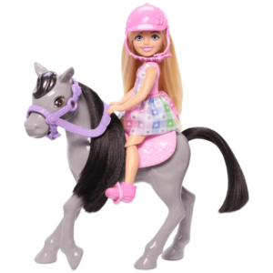Barbie Chelsea Doll & Horse Toy Set, Includes Helmet Accessory, Doll Bends At Knees To “Ride” Pony HTK29