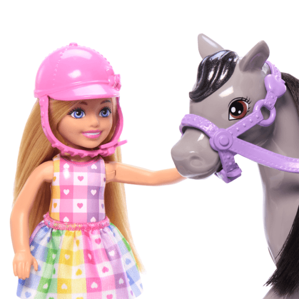 Barbie Chelsea Doll & Horse Toy Set, Includes Helmet Accessory, Doll Bends At Knees To “Ride” Pony HTK29 - Image 2