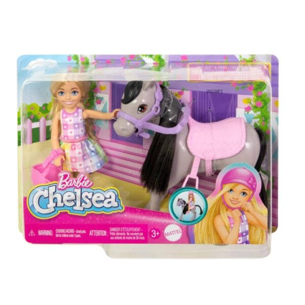 Barbie Chelsea Doll & Horse Toy Set, Includes Helmet Accessory, Doll Bends At Knees To “Ride” Pony HTK29 - Image 6