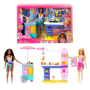 Barbie Beach Boardwalk Playset With Barbie “Brooklyn” & “Malibu” Dolls, 2 Stands HNK99