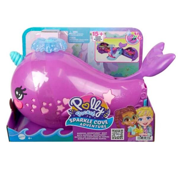 Polly Pocket Sparkle Cove Adventure Narwhal Adventurer Boat Playset With 2 Micro Dolls & 13 Accessories HKV71 - Image 6