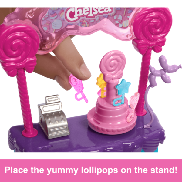 Barbie Chelsea Doll & Lollipop Stand, 10-Piece Toy Playset With Accessories HRM07 - Image 2