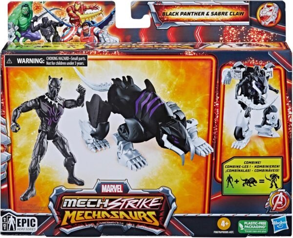 Marvel Mech Strike Mechasaurs, 4-Inch Black Panther with Sabre Claw Action Figure F6676 - Image 2