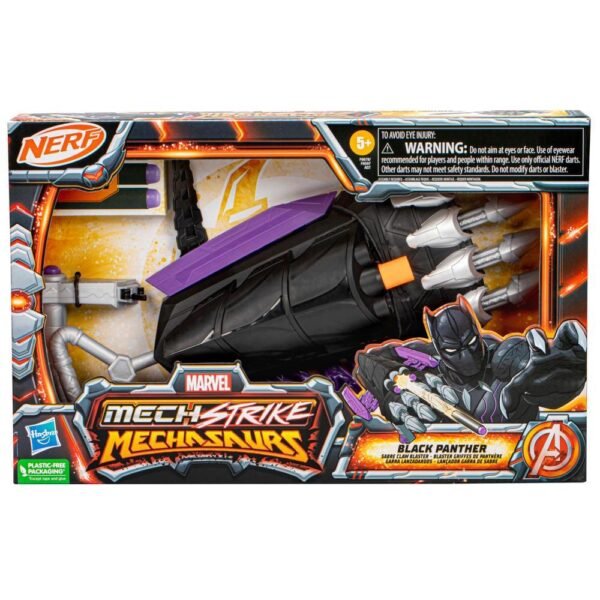 Marvel Mech Strike Mechasaurs Black Panther Sabre Claw Blaster, NERF Blaster with 3 Darts F6678 - Image 2