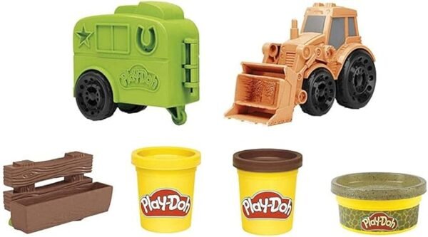 Play-Doh Wheels Tractor Farm Truck Toy with Horse Trailer Mould and 3 Pots of Non-Toxic Modelling Compound F1012 - Image 3