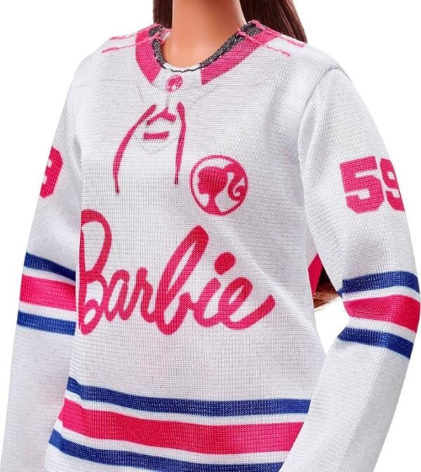 Barbie Winter Sports Hockey Player Brunette Doll, Curvy Shape (12 in) with Jersey, Helmet, Hockey Stick, Puck & Trophy HFG74 - Image 4