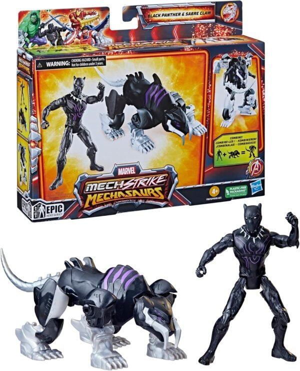 Marvel Mech Strike Mechasaurs, 4-Inch Black Panther with Sabre Claw Action Figure F6676 - Image 8