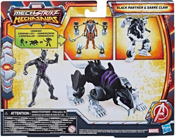 Marvel Mech Strike Mechasaurs, 4-Inch Black Panther with Sabre Claw Action Figure F6676 - Image 9