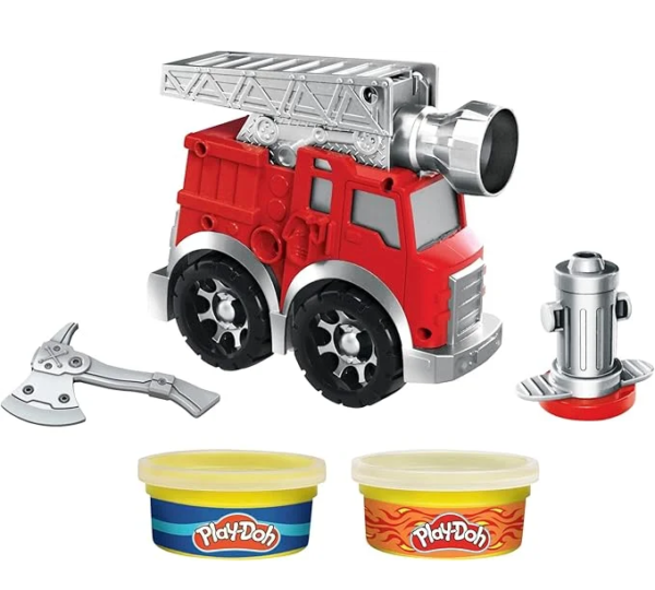 Play-Doh Wheels Fire Engine Playset with 2 Non-Toxic Modeling Compound Cans Including Water and Fire Colors, Firetruck Toy F0649