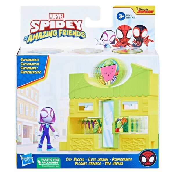 Marvel Spidey and His Amazing Friends City Blocks Ghost Spider Supermarket, Kids Playset F8361 - Image 2