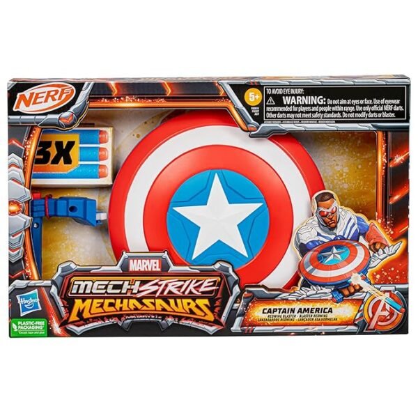 Marvel Mech Strike Mechasaurs Captain America Redwing Blaster, NERF Blaster with 3 Darts F8001 - Image 2