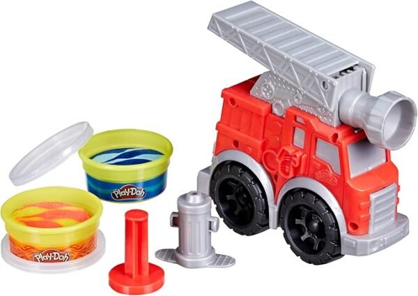 Play-Doh Wheels Fire Engine Playset with 2 Non-Toxic Modeling Compound Cans Including Water and Fire Colors, Firetruck Toy F0649 - Image 2