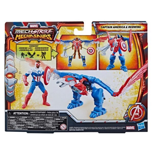 Marvel Mech Strike Mechasaurs Captain America (4”) with Redwing Mechasaur Action Figures F6675 - Image 3