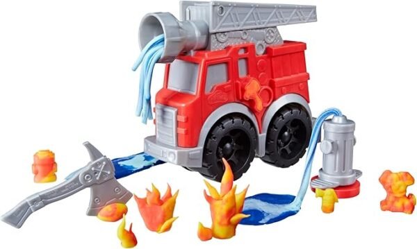 Play-Doh Wheels Fire Engine Playset with 2 Non-Toxic Modeling Compound Cans Including Water and Fire Colors, Firetruck Toy F0649 - Image 3