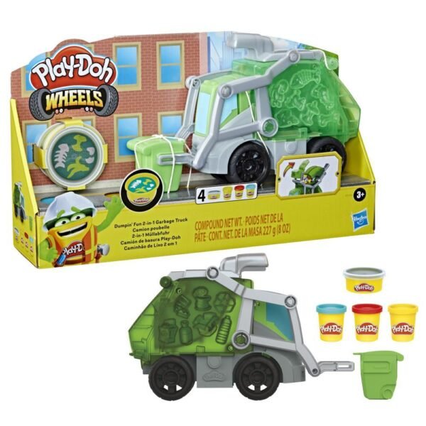 Play-Doh Wheels Dumpin' Fun 2-in-1 Garbage Truck with Garbage Compound and 3 Cans F5173 - Image 4