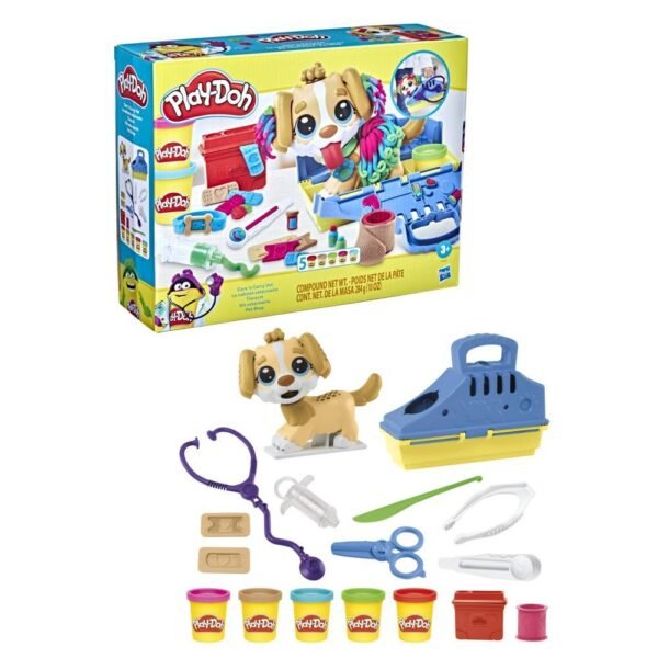 Play-Doh Care 'n Carry Vet Playset with Toy Dog, Carrier, 10 Tools, 5 Colors F3639 - Image 6