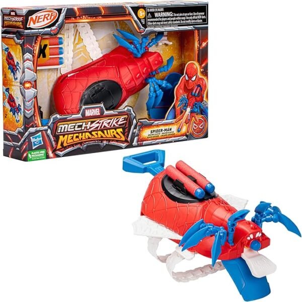 Marvel Mech Strike Mechasaurs Spider-Man Arachno Blaster, NERF Blaster with 3 Darts F6677 - Image 2