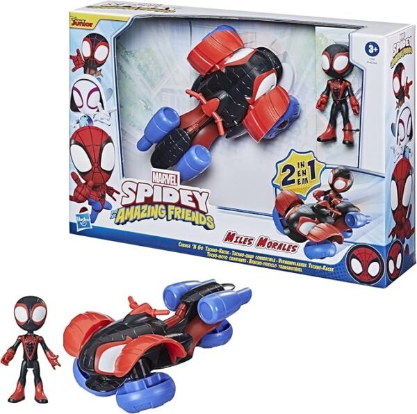 Marvel Spidey and His Amazing Friends Change 'N Go Techno-Racer And 4-Miles Morales: Spider-Man Action Figure F1945 - Image 3