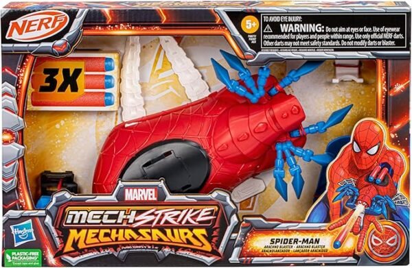Marvel Mech Strike Mechasaurs Spider-Man Arachno Blaster, NERF Blaster with 3 Darts F6677 - Image 3