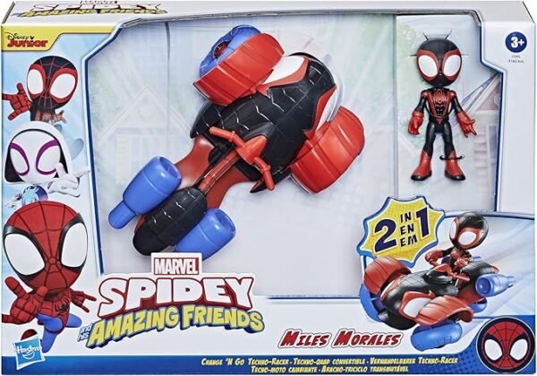 Marvel Spidey and His Amazing Friends Change 'N Go Techno-Racer And 4-Miles Morales: Spider-Man Action Figure F1945 - Image 4