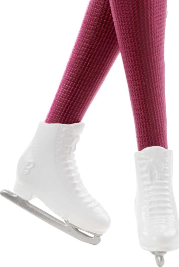 Barbie Winter Sports Figure Skater Doll Brunette (30 cm) with Pink Dress, Jacket, Rose Bouquet and Trophy HCN31 - Image 4