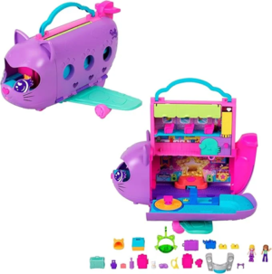 Polly Pocket Kitty Airways Playset With 2 Micro Dolls And Pet, Airplane Travel Toy With Accessories HWP19