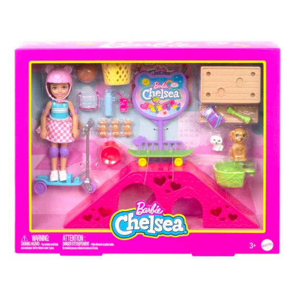 Barbie Chelsea Doll And Accessories, Skatepark Playset With 2 Puppies And 15+ Pieces HJY35 - Image 6