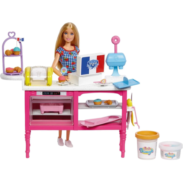 Barbie Malibu Roberts - 18 Piece Doll and Playset for Baking, Includes Mouldable Dough and Moulds for Donuts, Croissants and Cupcakes HJY19