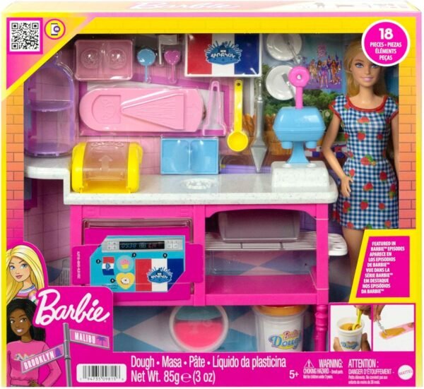 Barbie Malibu Roberts - 18 Piece Doll and Playset for Baking, Includes Mouldable Dough and Moulds for Donuts, Croissants and Cupcakes HJY19 - Image 6