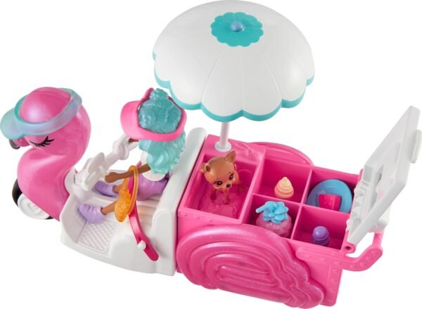 Polly Pocket Doll & Toy Vehicle Playset, Flamingo Snack Cart Includes with 3-inch Doll, Pet & 17 Accessories Including Food & Clothes HWP24 - Image 5