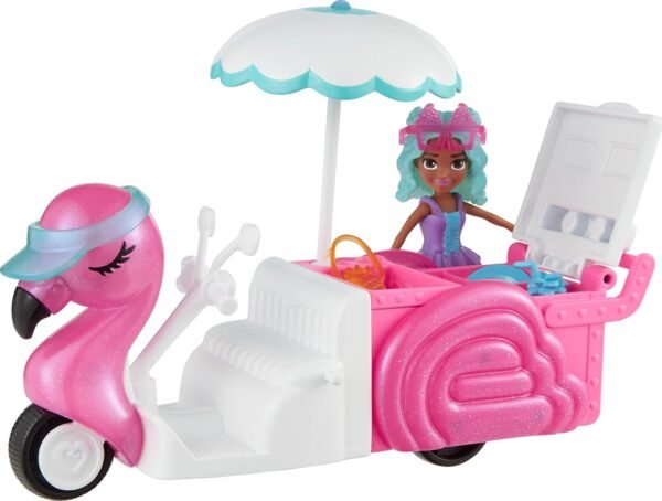 Polly Pocket Doll & Toy Vehicle Playset, Flamingo Snack Cart Includes with 3-inch Doll, Pet & 17 Accessories Including Food & Clothes HWP24 - Image 6